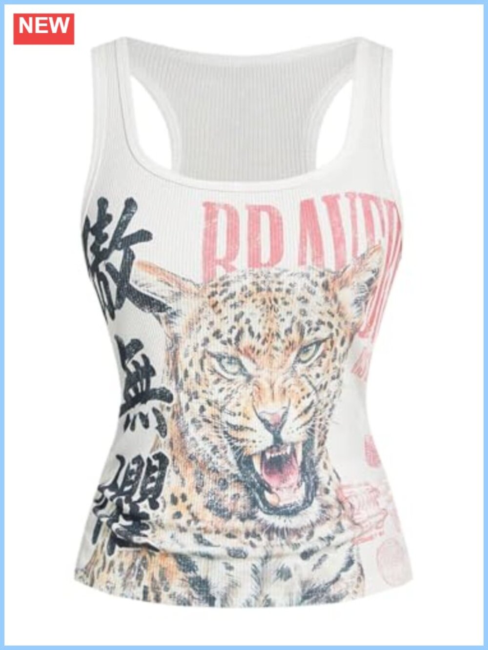 Y2K Leopard Graphic Ribbed Racerback Tank Top Slim Fit Summer